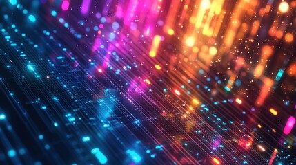 Obraz premium Abstract vibrant digital lines and glowing particles, 