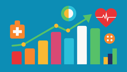 Graphical Health Trends A graph displaying upward trends in physical activity medication adherence and other health metrics over time illustrated with bright colors.