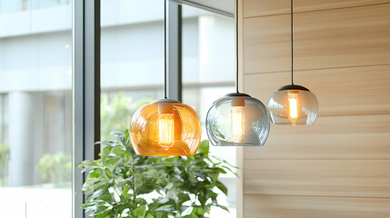 Three stylish pendant lights illuminate a modern interior. Great for kitchens dining rooms or entryways offering elegant functional lighting. The warm glow creates a cozy atmosphere.