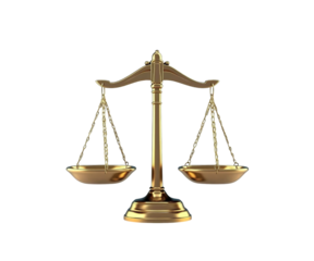 3D golden balanced scales of justice on Png Format and Transparent Background