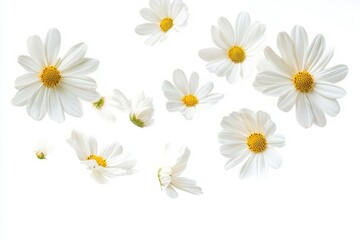 Fototapeta premium Floating daisies floral arrangement on white background
