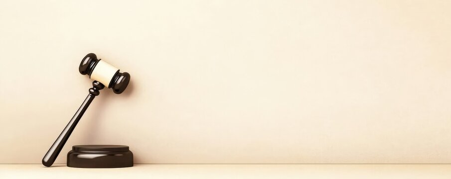 law restriction policy concept. Gavel resting on a block against a neutral background.