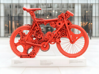 A striking sculpture crafted from repurposed metal parts. It's a unique artistic expression that can be used in educational settings as a conversation starter on art or recycling
