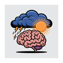 Vector Illustration of Mental Health Concept with Human Head, Brain, and Abstract Emotional Symbols