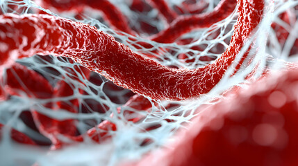 Medical illustration showcasing blood vessels and connective tissue. Useful for educational materials on biology or medical science and research purposes.