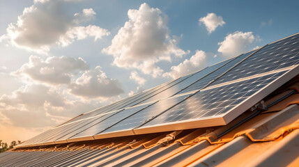 Solar panels on a tiled roof generate clean energy. They are a sustainable alternative for homes and businesses helping fight climate change.
