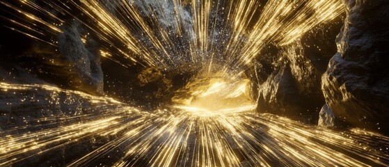 A bright yellow explosion of light is seen in the sky