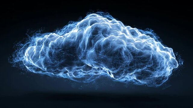 Digital cloud computing abstract representation with glowing blue tones on isolated white background