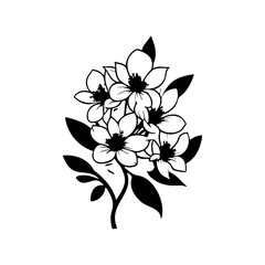 Stylized monochrome floral design showcasing a cluster of blossoming flowers