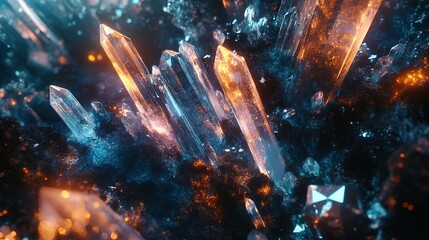 Abstract Glowing Crystal Cluster