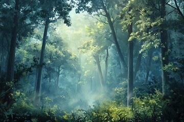 Misty Forest Path With Sunlight Pixel Art