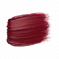 abstract smooth smudged carmine red lipstick swatch stroke isolated on transparent background