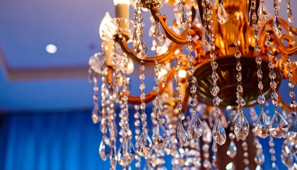 Elegant Crystal Chandelier with Golden Frame Sparkling Luxury Interior Decor