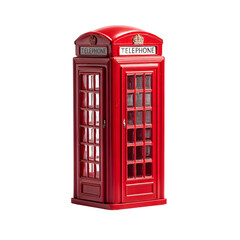 Classic red British phone box miniature isolated on transparent background