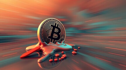 A melting cryptocurrency coin, representing a possible devaluation or loss of value