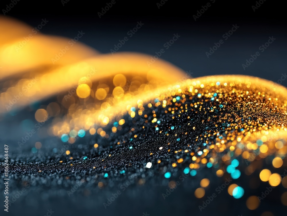 Poster abstract bokeh lights creating a wave-like effect in dark background.