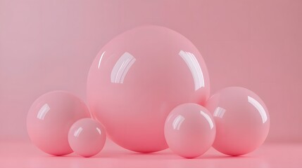 Pink Glossy Spheres Abstract Background Minimalist Design