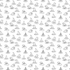 Hand-drawn witch hats seamless pattern