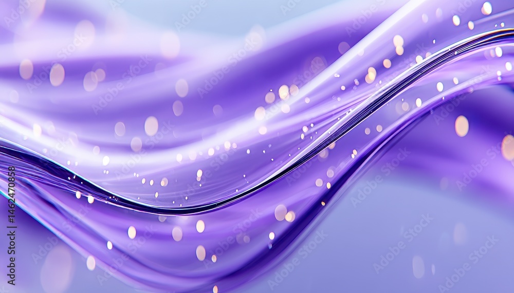 Poster flowing abstract design with purple waves and soft bubbles.