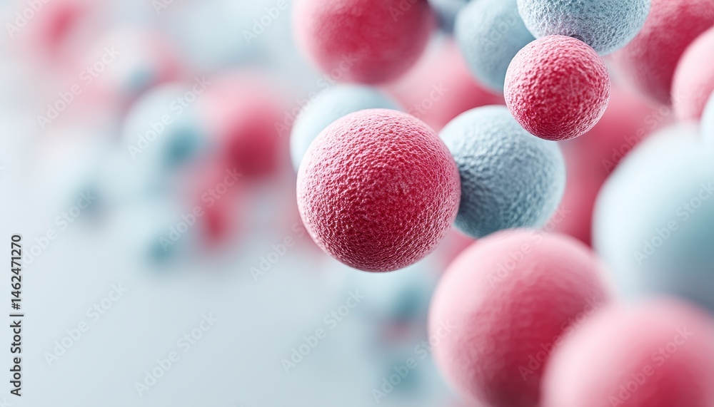 Poster abstract molecular structure with colorful spheres representing atoms.