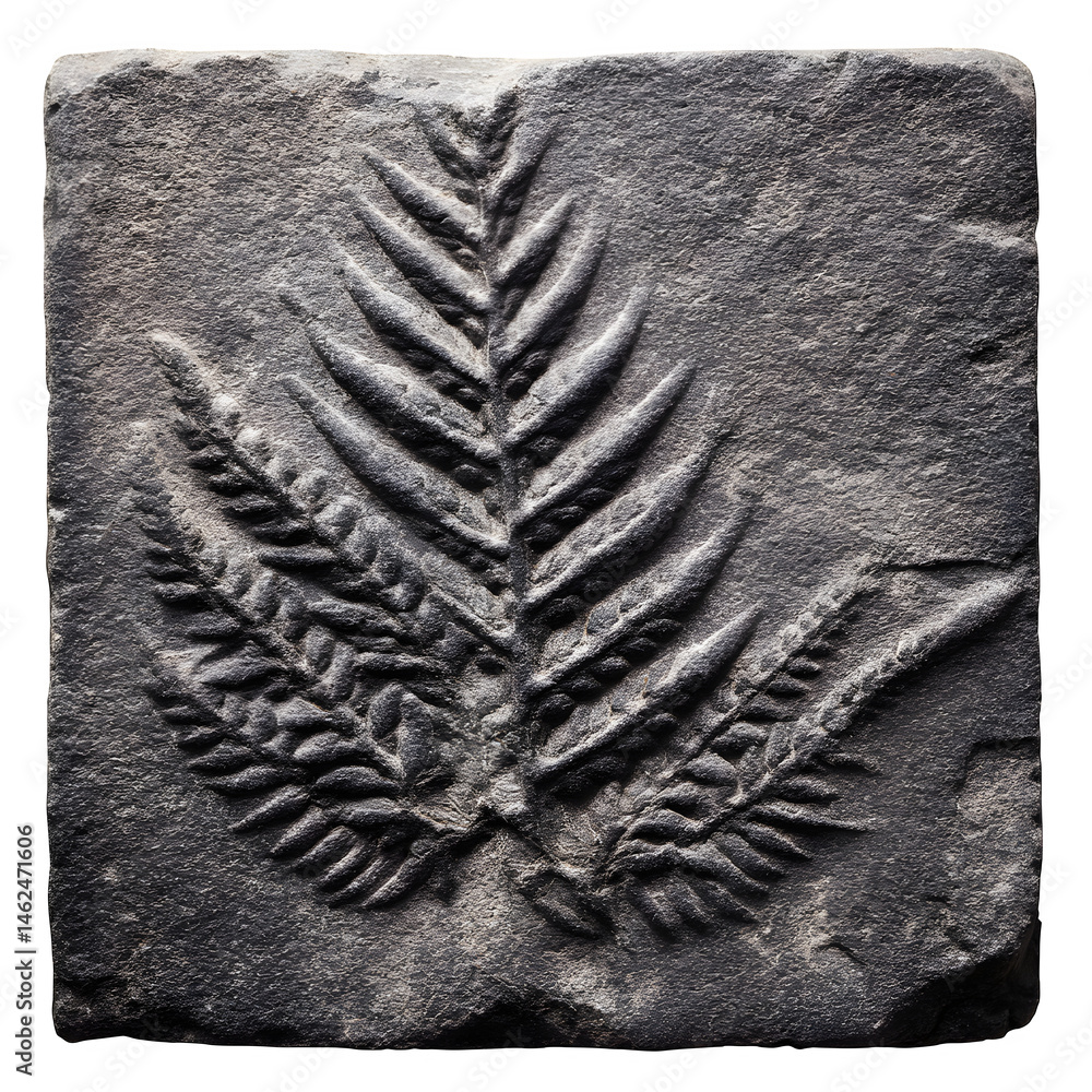 Poster fossil fern imprint slate tile isolated on transparent background