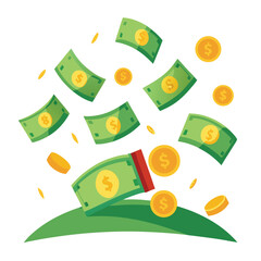 Money falling from above on white background