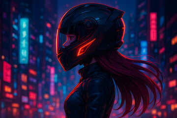 Obraz premium Neon Sentinel: Cyberpunk Rider in Profile