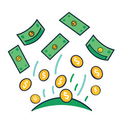 Money falling from above on white background