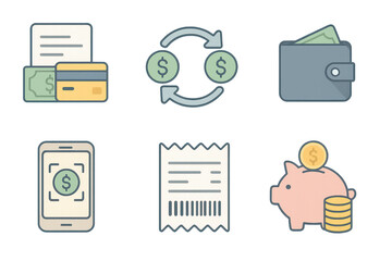 Financial Transactions and Savings Symbols for Digital Banking Services
