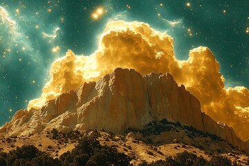 Celestial cloudscape over arid mountain range
