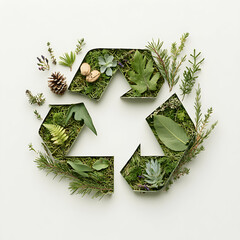 A creative recycling symbol made of plants representing environmental sustainability. Use this for eco-friendly campaigns and designs.