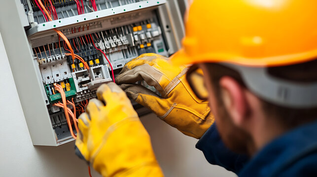 Electrician Working on a Circuit Breaker Panel