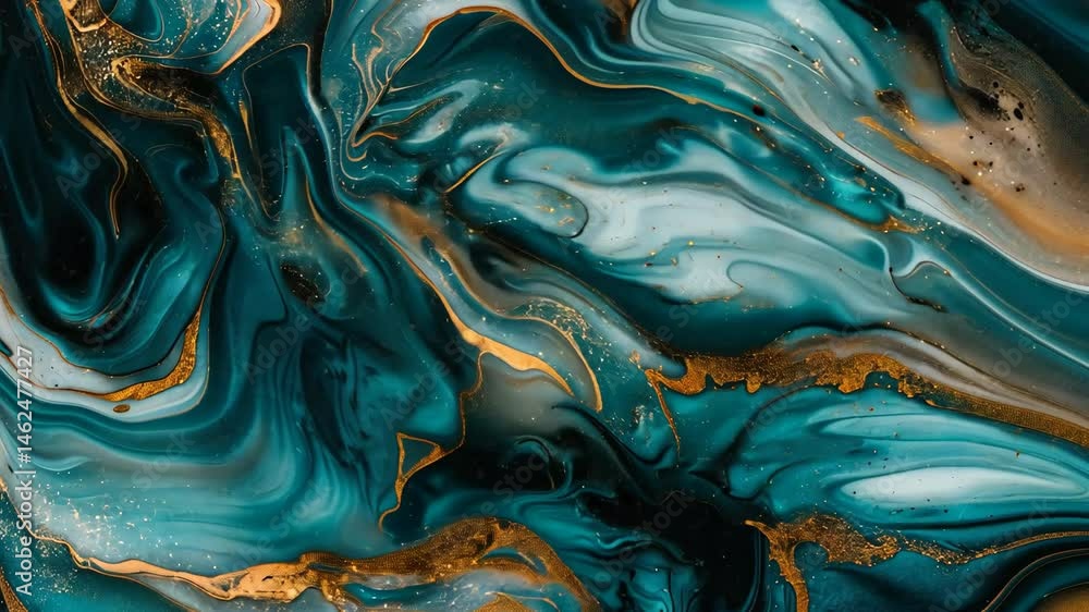 Poster watch as vibrant blue and gold colors blend seamlessly, creating an abstract masterpiece on the canv