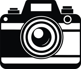 Camera silhouette, Camera silhouette vector art illustration, black camera outline, retro camera shape, flat design illustration