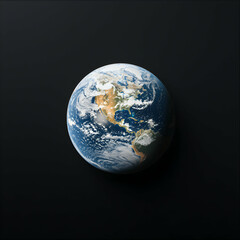 A realistic depiction of Earth against a stark black background. Use it for educational purposes or as a striking visual element in presentations and designs.