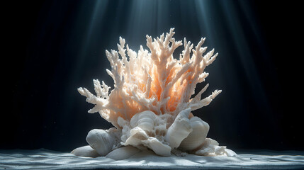 A stunning underwater scene featuring vibrant coral and seashells. This image is perfect for nature documentaries educational content or adding a tranquil touch to interior design.