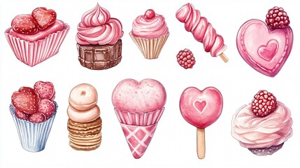 Sweet Watercolor Illustration Set with Various Sweets for Design Projects