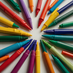 colored markers on white background