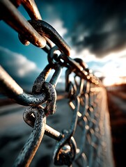 A heavy chain. The sky is cloudy.