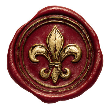 Medieval wax seal stamp fleur de lis isolated on transparent background