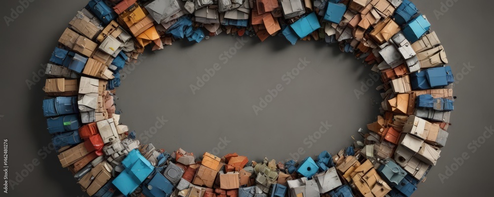 Poster recycled materials arranged in a circular pattern, showing different textures and colors , compositi