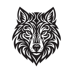 Vector art shows a wild black wolf head and a tribal lion face, isolated animal illustrations
