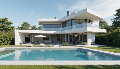 Residential Swimming Pool with Turquoise Water Under a Blue Sky with Scattered Clouds	
