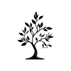 Silhouette of a Flourishing Tree Against a White Backdrop in Minimalist Style