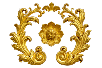  Set of Gold floral ornament on a transparent background