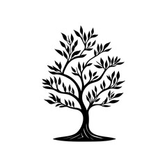 Stylized silhouette of a flourishing leafy tree against a plain backdrop