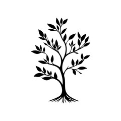 Minimalist silhouette of a tree with roots and dense foliage illustration