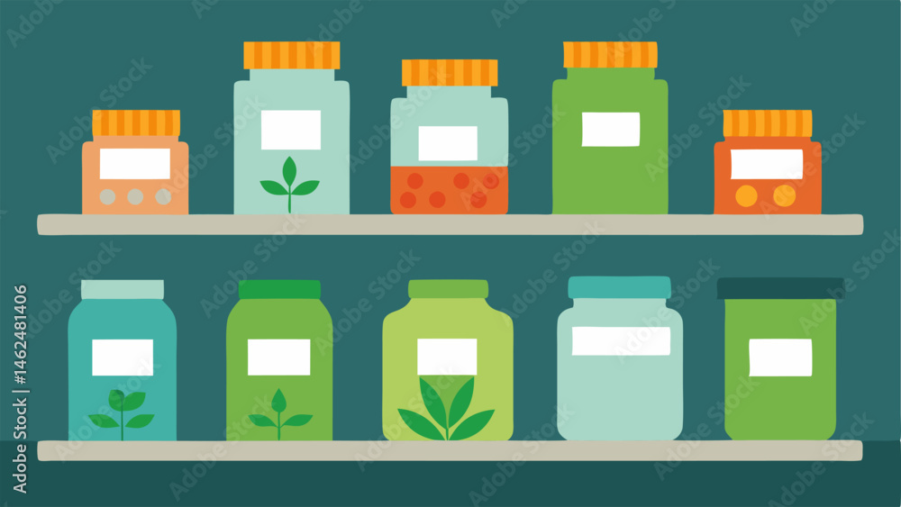 Poster herbal supplements an organized display of various herbal supplements in labeled jars emphasizing th
