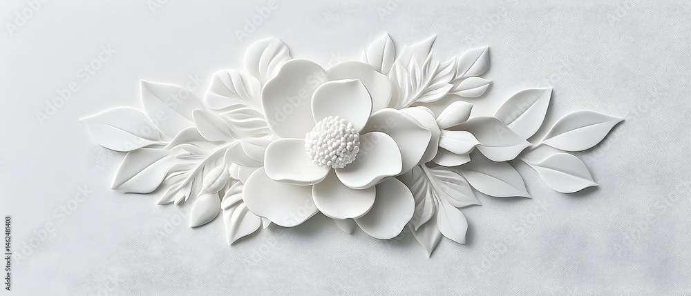 Poster a beautiful white floral relief perfect for adding a touch of elegance to walls. ideal for creating 