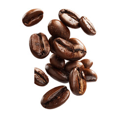 Roasted Coffee Beans Falling in Air , isolated on white background png